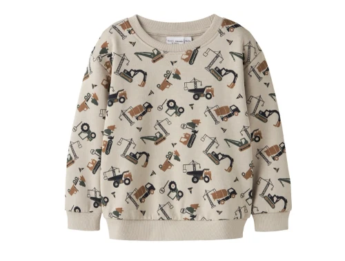 name it mini sweatshirt i beige island fossil med gravemaskineprint