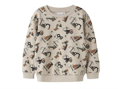 name it mini sweatshirt i beige island fossil med gravemaskineprint