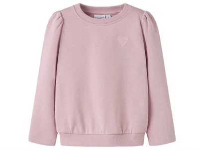 name it mini sweatshirt i lyserød burnished lilac med hjertebroderi