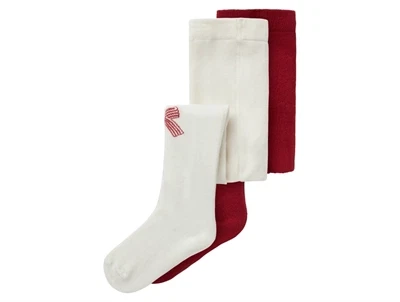 Name It strømpebukser jester red og cloud dancer 2-pak med julemønster