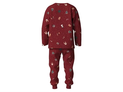 Name It pyjamassæt i mørkerød med juleprint set bagfra