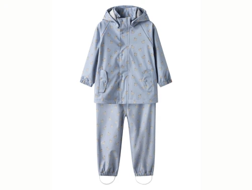 Lil\' Atelier regnsæt i blå nuance med svaneprint og aftagelig hætte