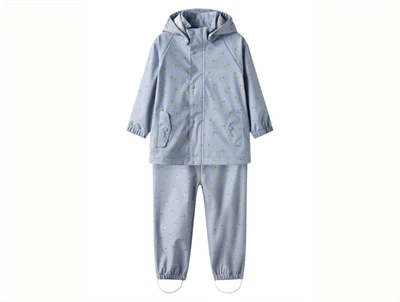 Lil' Atelier regnsæt i blå nuance med svaneprint og aftagelig hætte