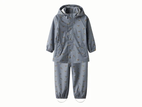 Lil\' Atelier regnsæt i blå nuance med hvalprint og aftagelig hætte