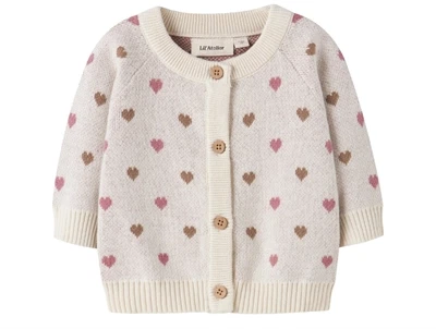 Lil' Atelier cardigan i turtledove med hjerteprint