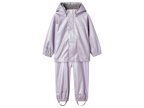 Name It regnsæt i lilla set forfra med hætte og reflekser