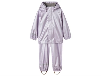 Name It regnsæt i lilla set forfra med hætte og reflekser