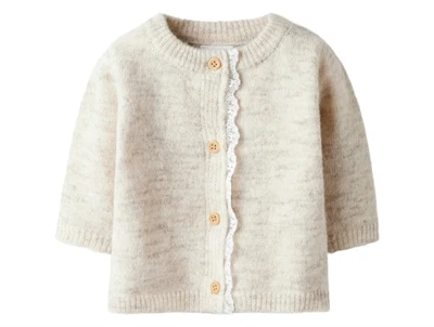 Name It baby cardigan i peyote melange med knapper og blondekant