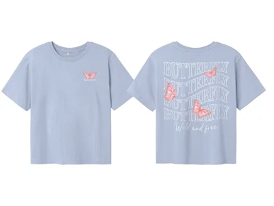 Name It t-shirt xenon blå med sommerfugle print