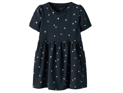 Name It kjole i dark sapphire med hjerteprint og lommer