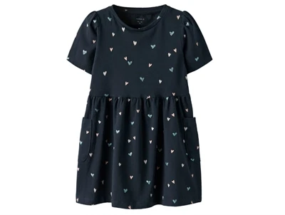 Name It kjole i dark sapphire med hjerteprint og lommer