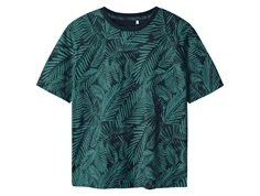 name it t-shirt i mørkegrøn med all-over palmeprint, set forfra