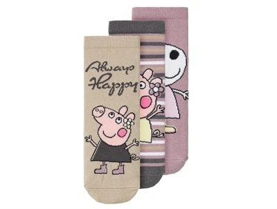 3-pak Gurli Gris strømper i elderberry fra Name It med print