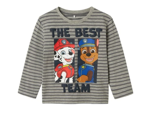 gråstribet top med Paw Patrol print fra Name It