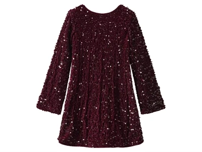 Name It burgundy kjole med pailletter og sort sløjfe