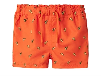 Name It badeshorts i red orange med pizzaprint og snøre