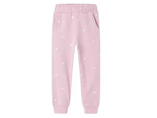 Rosa sweatpants med små hvide hjerter fra Name It