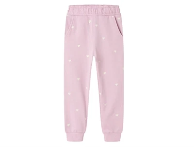 Rosa sweatpants med små hvide hjerter fra Name It