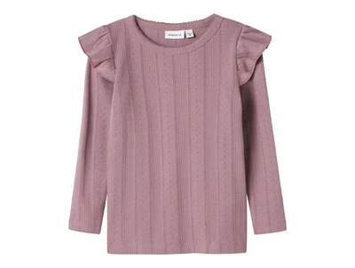 Bluse i rosa (elderberry) med flæser fra Name It