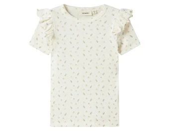T-shirt fra Lil' Atelier i coconut milk med blomsterprint og flæser