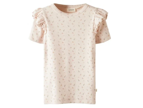 T-shirt fra Lil\' Atelier i peach blush med blomster og flæsedetaljer