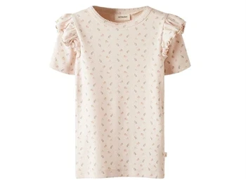 T-shirt fra Lil' Atelier i peach blush med blomster og flæsedetaljer