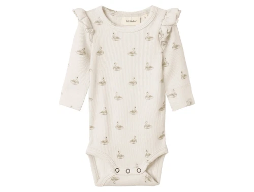 Lil\' Atelier BABY body i pastel parchment med svaneprint og flæser