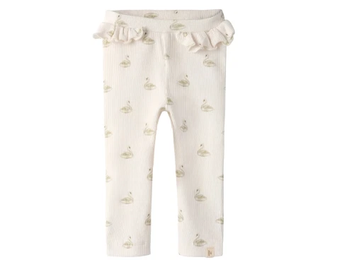 Lil\' Atelier BABY leggings pastel parchment med svaneprint og flæser