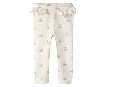 Lil' Atelier BABY leggings pastel parchment med svaneprint og flæser