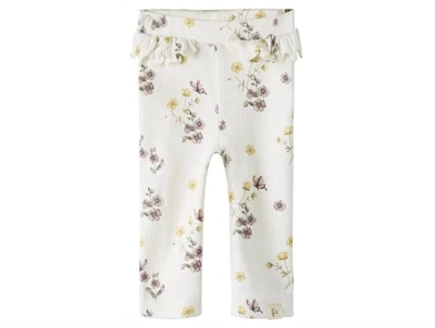 Lil' Atelier leggings coconut milk med rosa blomsterprint