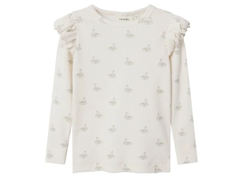 Lil\' Atelier MINI top i pastel parchment med svaneprint og flæser