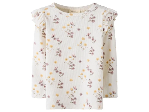 Lil Atelier bluse coconut milk med blomster og flæser