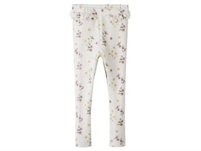 Lil' Atelier leggings coconut milk med blomster og flæser