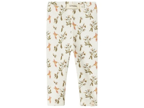 Leggings fra Lil\' Atelier i coconut milk med kolibriprint og elastik i taljen