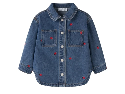 Name It denimjakke i blå nuance med mariehønebroderi forfra