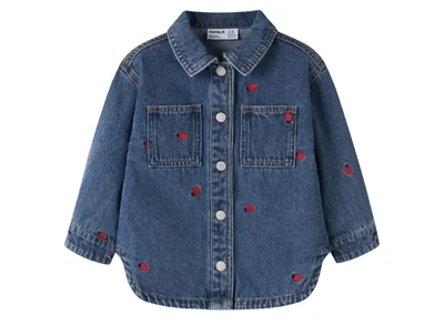 Name It denimjakke i blå nuance med mariehønebroderi forfra