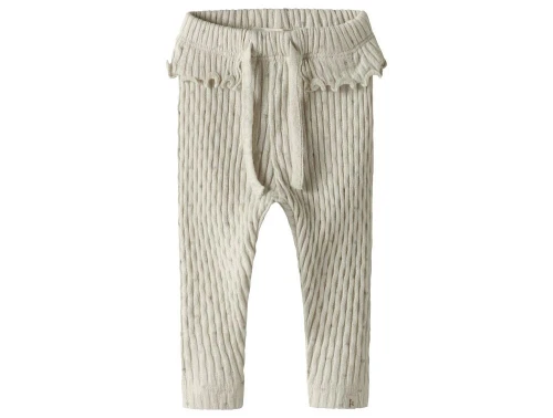 lil\' atelier leggings i creme med flæsekant og bindebånd, set forfra