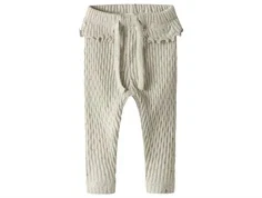 lil' atelier leggings i creme med flæsekant og bindebånd, set forfra