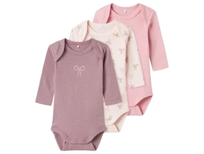 Name It 3-pak body i lyserøde nuancer med sløjfer