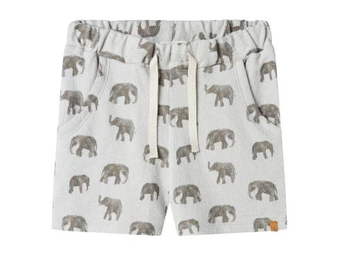 lil\' atelier shorts i lyseblå med elefantprint og snøre i taljen, set forfra