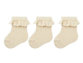 lil' atelier strømper i beige med blondekant, 3-pak set forfra