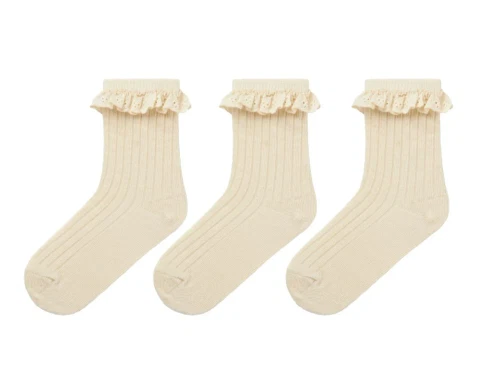 lil\' atelier strømper i beige med blondekant, 3-pak set forfra