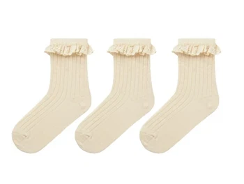 lil' atelier strømper i beige med blondekant, 3-pak set forfra