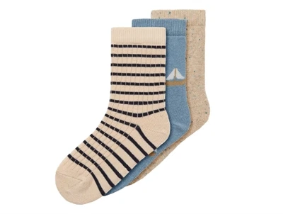 3-pak strømper i peyote og blå spring lake fra Name It med sejlskibsmotiv