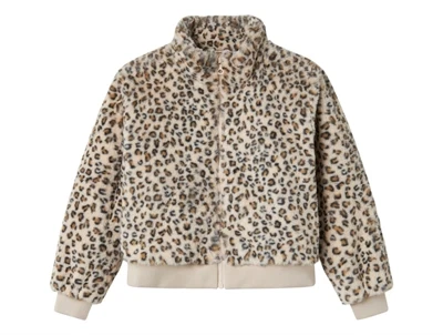 Name It teddyjakke med leo print beige nuance forside