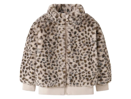 Name It teddyjakke grå med leopardprint set forfra