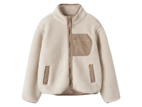 Name It teddy jakke i beige moonbeam med brystlomme foran