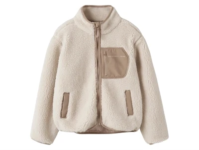 Name It teddy jakke i beige moonbeam med brystlomme foran