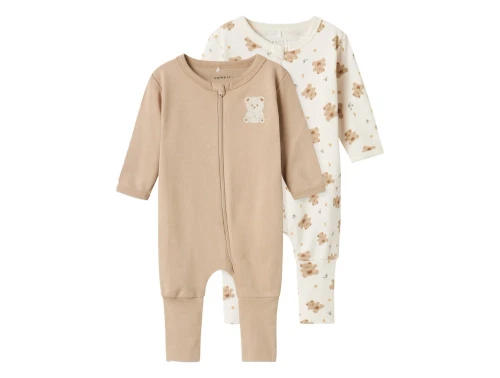 Name It natsæt 2-pak i beige nuancer med bamseprint