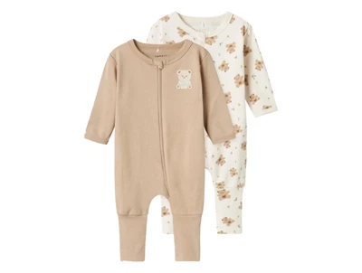 Name It natsæt 2-pak i beige nuancer med bamseprint
